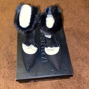 Black ankle strap stiletto pumps